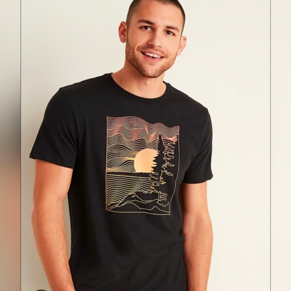 OLD NAVY Black T-Shirt Orange Sunset Graphic